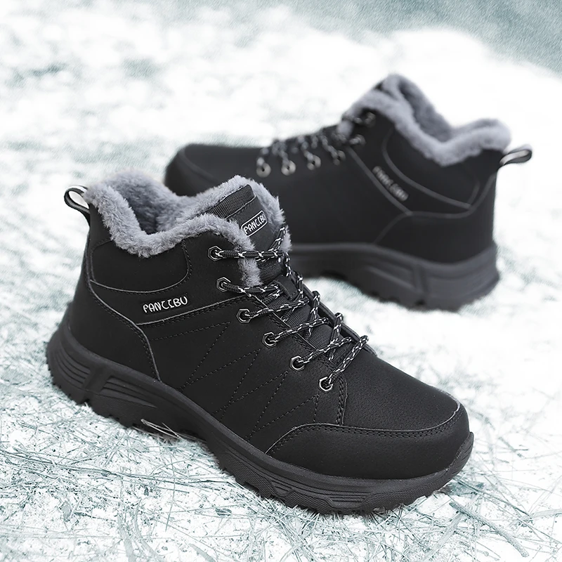 

Winter Men's Sneakers Plush Warm Outdoor Short Boots for Men Non-slip Hiking Shoes High Top Snow Boots Lace Up Climbing Shoe