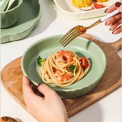 Ceramic Dinner Plate Beef Flat Tableware Round Solid Color Dessert Salad Plate Seasoning Bowl Snack Dish Soup Bowl Kitchen Tool