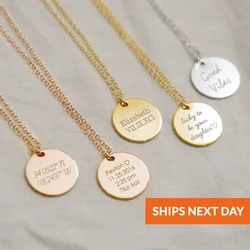 Free Personalized Engraved Handmade Medallion Pendant Custom Name Engraved Coin Necklace Jewelry Charm Necklace Gift for Her