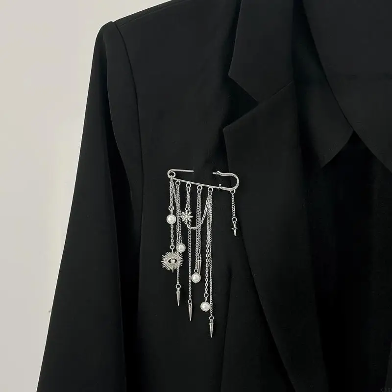 بروش من اللؤلؤ بأحجار الراين مع سلسلة معدنية قابلة للإزالة لتزيين السراويل وإكسسوارات الموضة #3