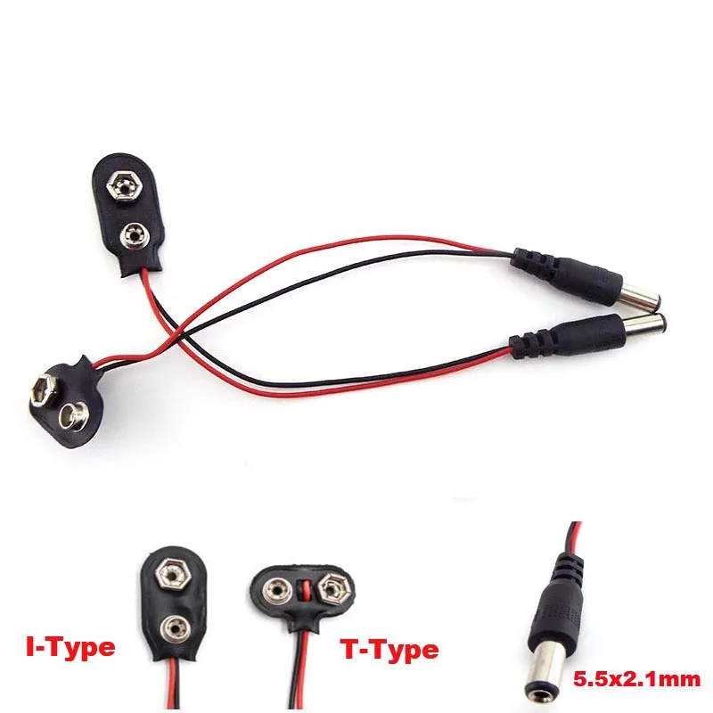 5/10Pcs 9V Battery Clips Connector Buckle Connect wires Black Red Cable Connection R23