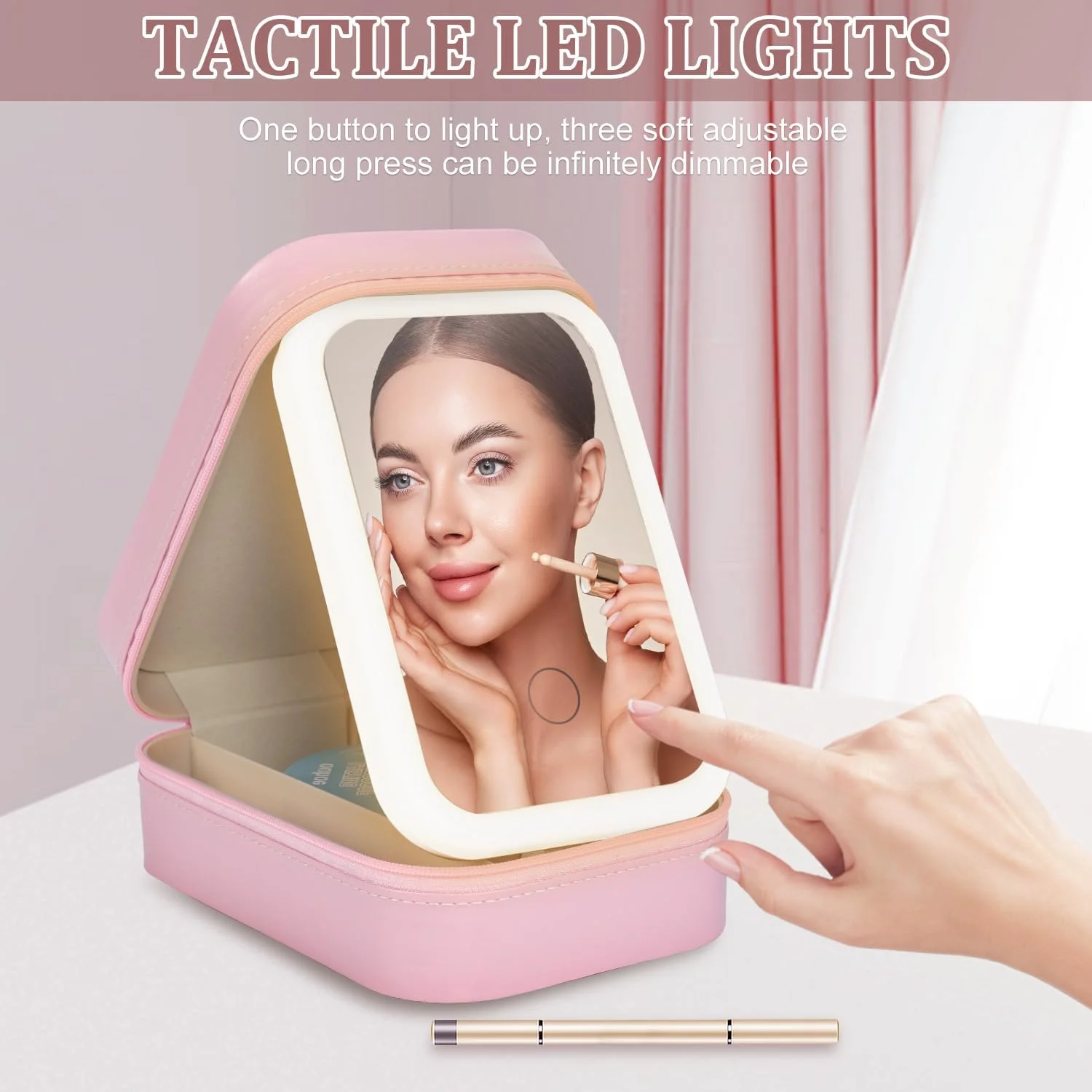 LED Three Color Adjustable Makeup Mirror, Colors Brightness Adjustable Makeup Mirror with Lights,Travel Makeup Bag with LED Adju