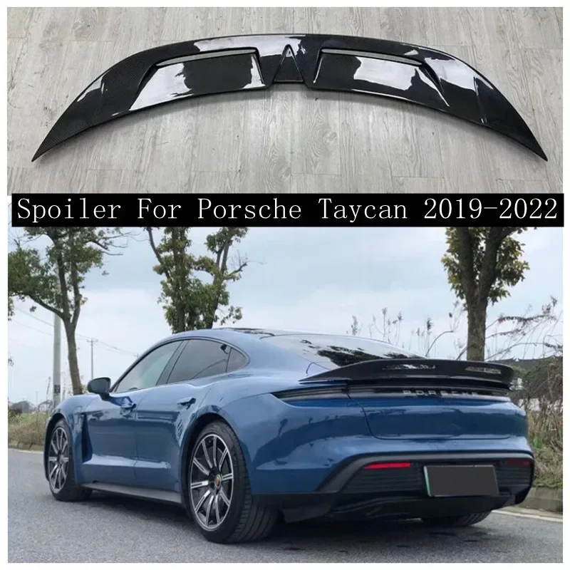 Fits For Porsche Taycan Turbo/ Turbo S 2019-2023 High Quality Carbon Fiber Rear Trunk Lip Spoiler Roof Top  Wing Body Kit