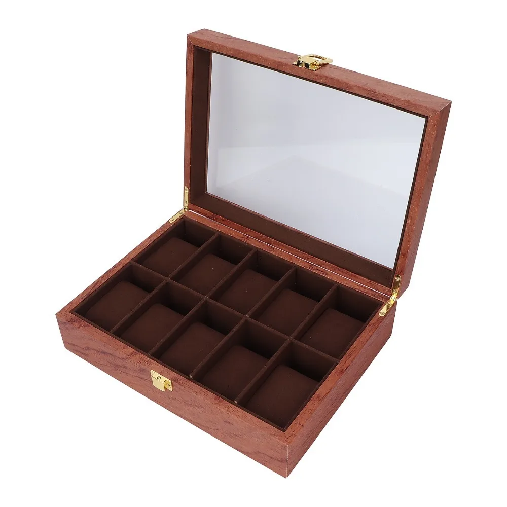 Large Composite Wood Watch Display Box Coffee colored watch pillow 26.5 x 20 x 8cm Watch Storage Case Watch Box Home Storage