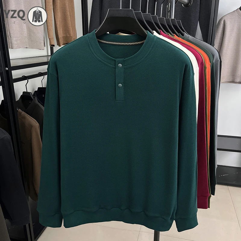 Warm Brushed Knit Henley Long Sleeve Top For Males Crew Neck Half Button Loose Cut Street Style Apparel - view 4