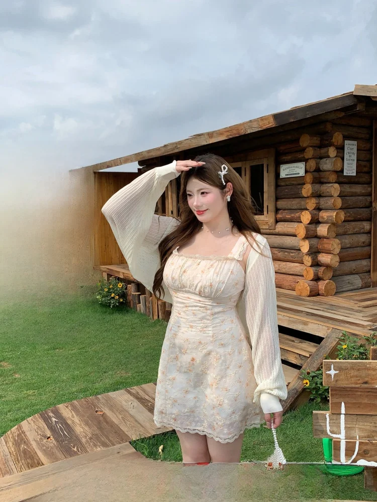 

Летнее платье Sweet Girl Slimming Dr SOUL для женщин больших размеров в стиле Countryside Girl Pure Desire с коротким рукавом