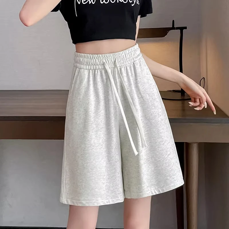 Hot-selling cotton high-waisted casual sports shorts women's four-season thin loose wide-leg streetwear versatile five-point