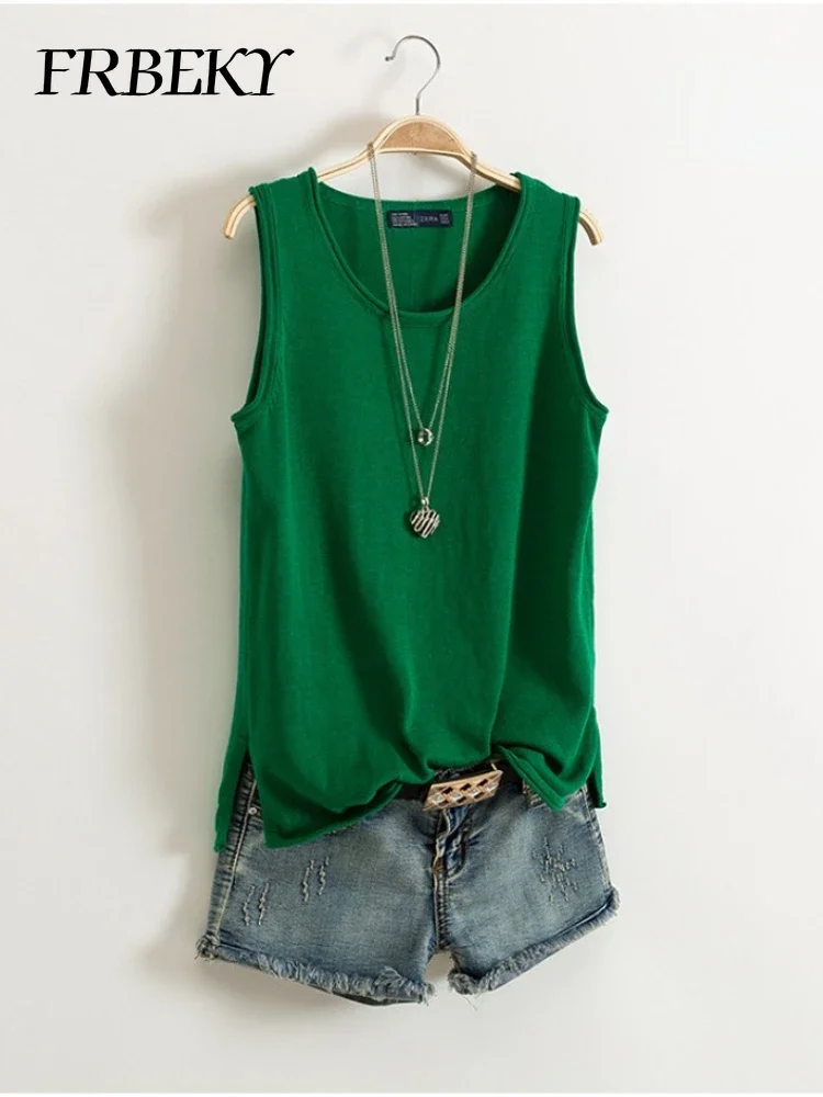 Summer New Solid Color Undershirt Work Word Sleeveless Knitted Bottoming Shirt Loose Ladies' Vest for Outside Wear Top Women