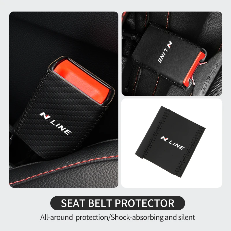 Leather Car Seat Belt Buckle Cover Protective Anti-Scratch Clip For Hyundai N Line Tuscon NX4 I20 I30 I10 Sonata Elantra view 4