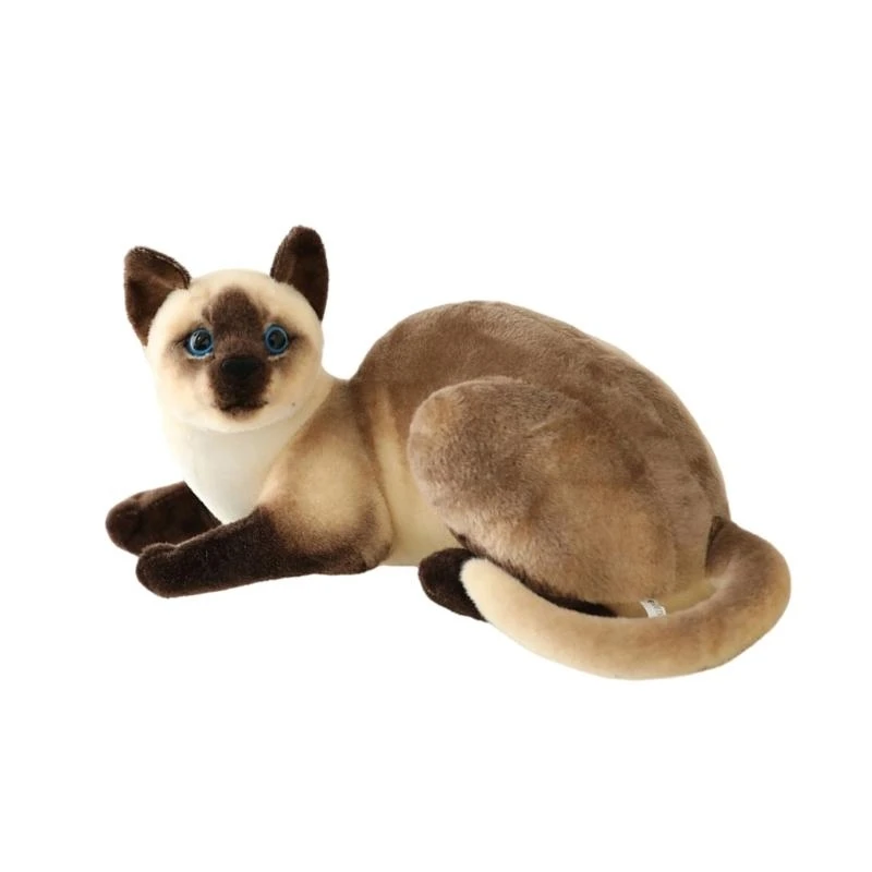090B Realistic Siamese Cats Plush Figure Dolls With Detailed Embroidery For Bedroom and Living Room Display Accessories