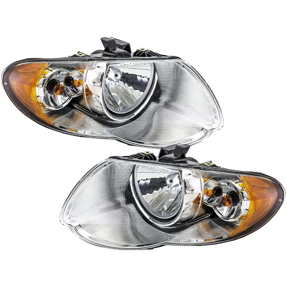 

Left Right Halogen Headlight Assembly with Bulbs for 2005 2006 2007 Long Wheelbase Minivan Replaces 4857991AD 4857990AD