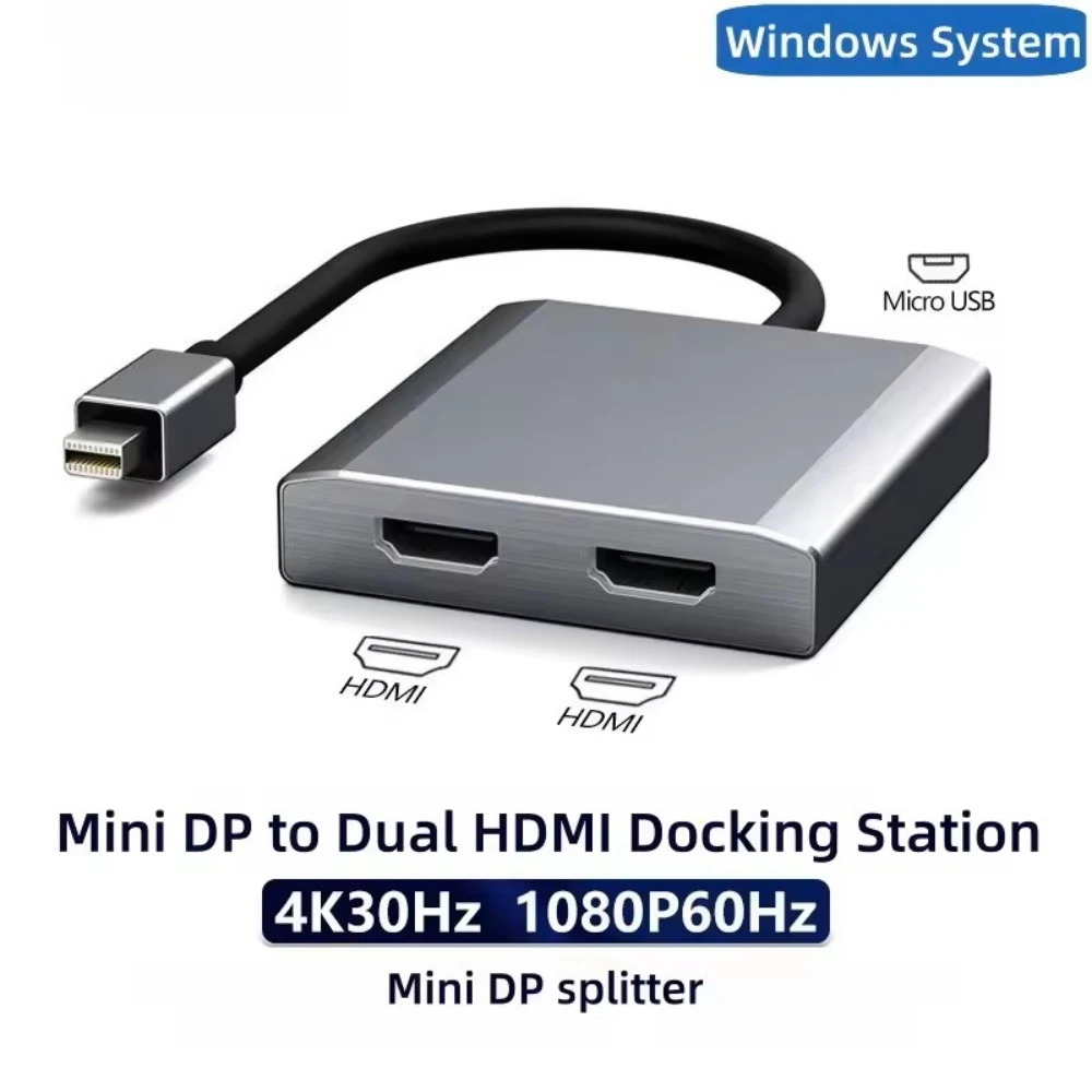 

Mini DisplayPort to Dual HDMI Adapter, 4K@30Hz Mini DP Splitter Extended Display Dock for Win System Dual Monitors MST&SST Mode