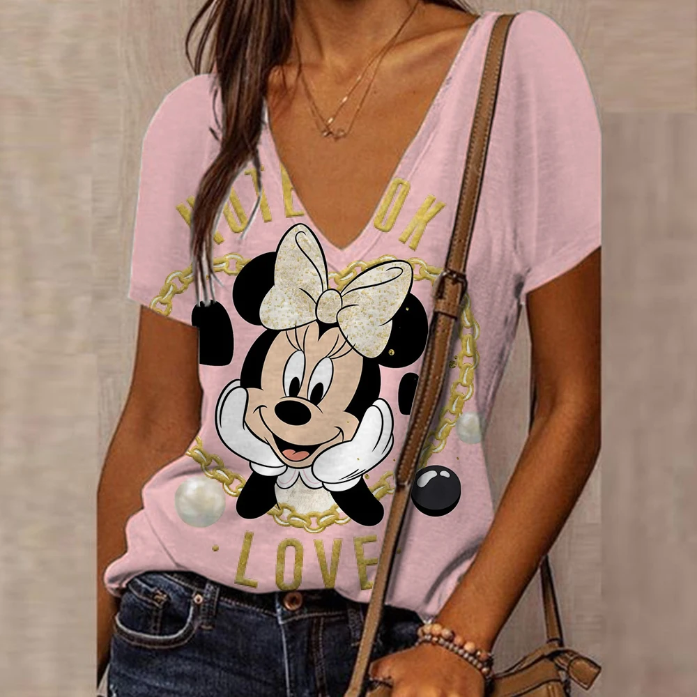 Disney Mickey Mouse 3D stampa scollo a v manica corta t-shirt Oversize da donna t-shirt moda per donna estate Y2k donna top