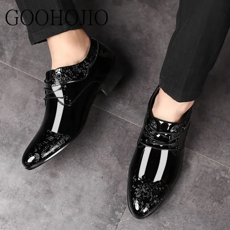 Men Dress Shoes Men Formal Shoes PU Patent Leather Pointed Toe Fashion Groom Wedding Shoes Men Oxford Shoes Dress Size 38-48