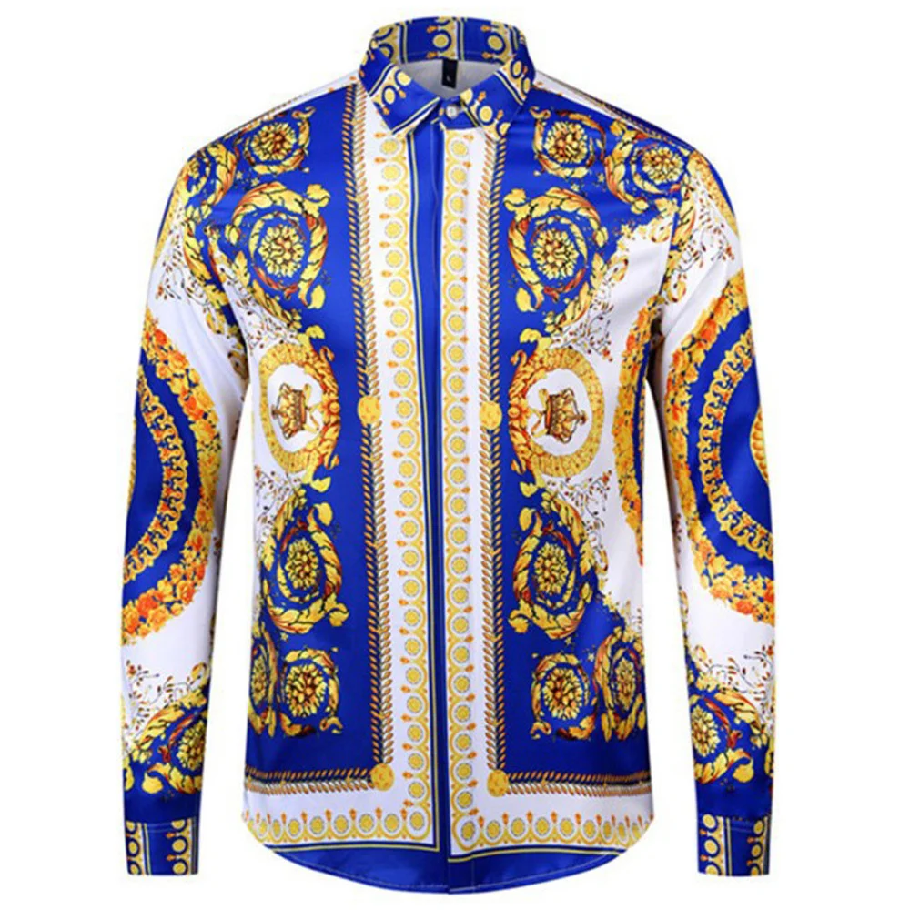 Arrivals Baroque Floral New Royal Shirt For Men Luxury Style 3D Print Dress Shirts Fancy Slim Blue Shirt Man European Streetwear