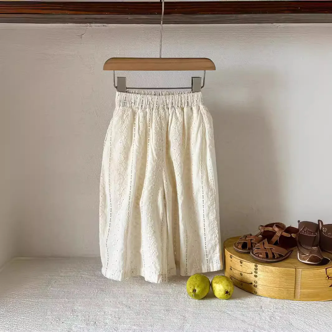 

Girls' Summer Casual Pants Baby Foreign Style Children's Personality Korean Version of Mori Lace Hollow Sweet Wide-leg Pants