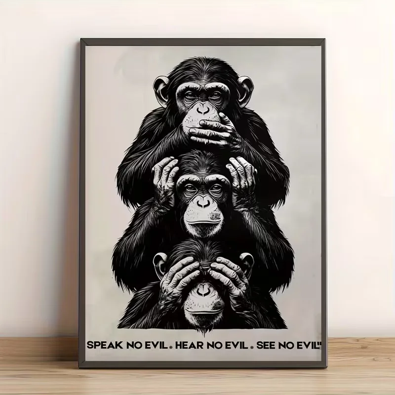 [2D Plat] Une œuvre d'art non encadrée de 12 x 16 pouces représentant un chimpanzé humoristique, symbolisant le Th