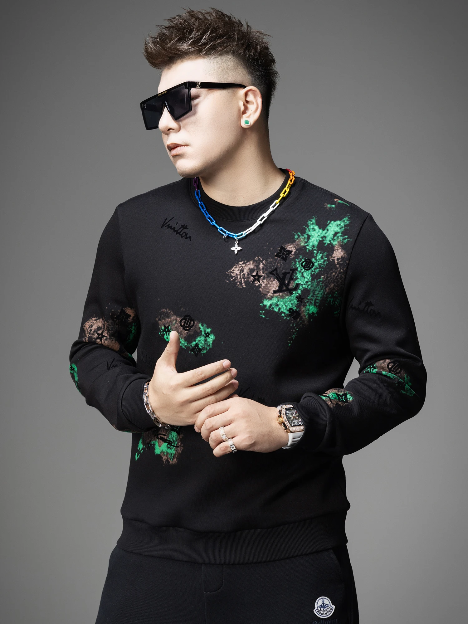 

Модный мужской флисовый свитшот с длинным рукавом и круглым вырезом, весенне-осенний, с принтом логотипа бренда, удобный базовый слой