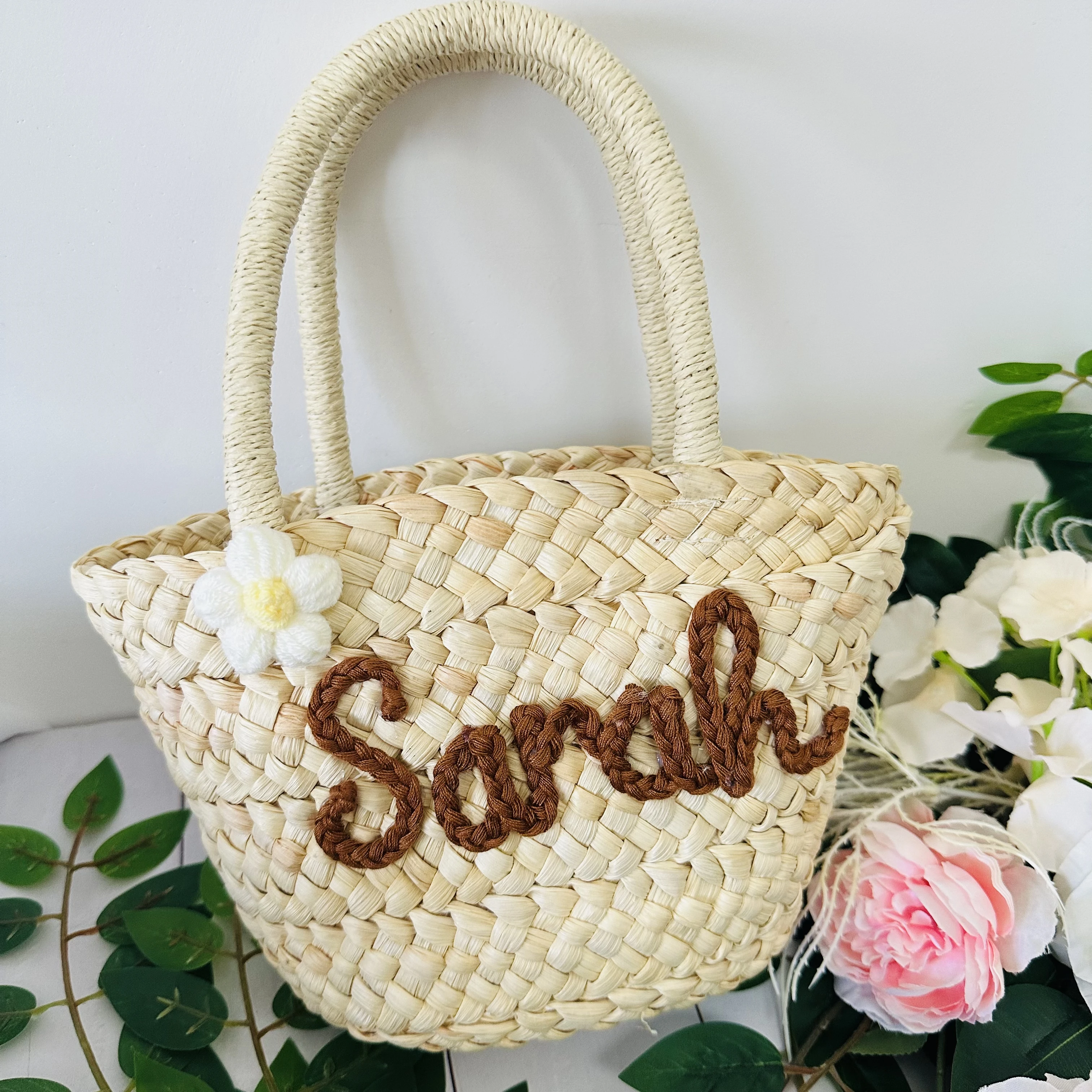 Bolso de mano con nombre personalizado para dama de honor, cesta de flores para fiesta nupcial, bolso de regalo para dama de honor, hecho a mano con monograma