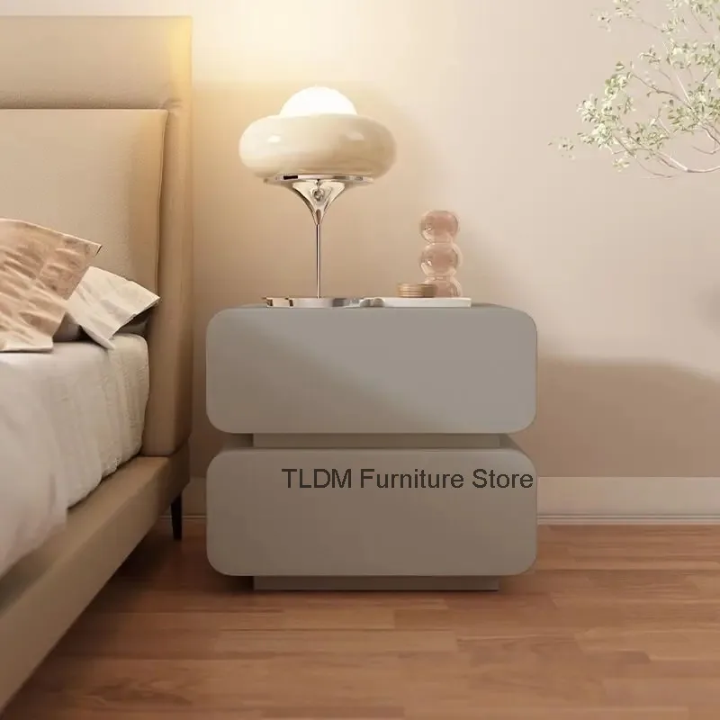 Modern Nightstand with Rounded Edges, Minimalist Stacked Bedside Cabinet, Sleek Soft-Close Storage End Table for Bedroom