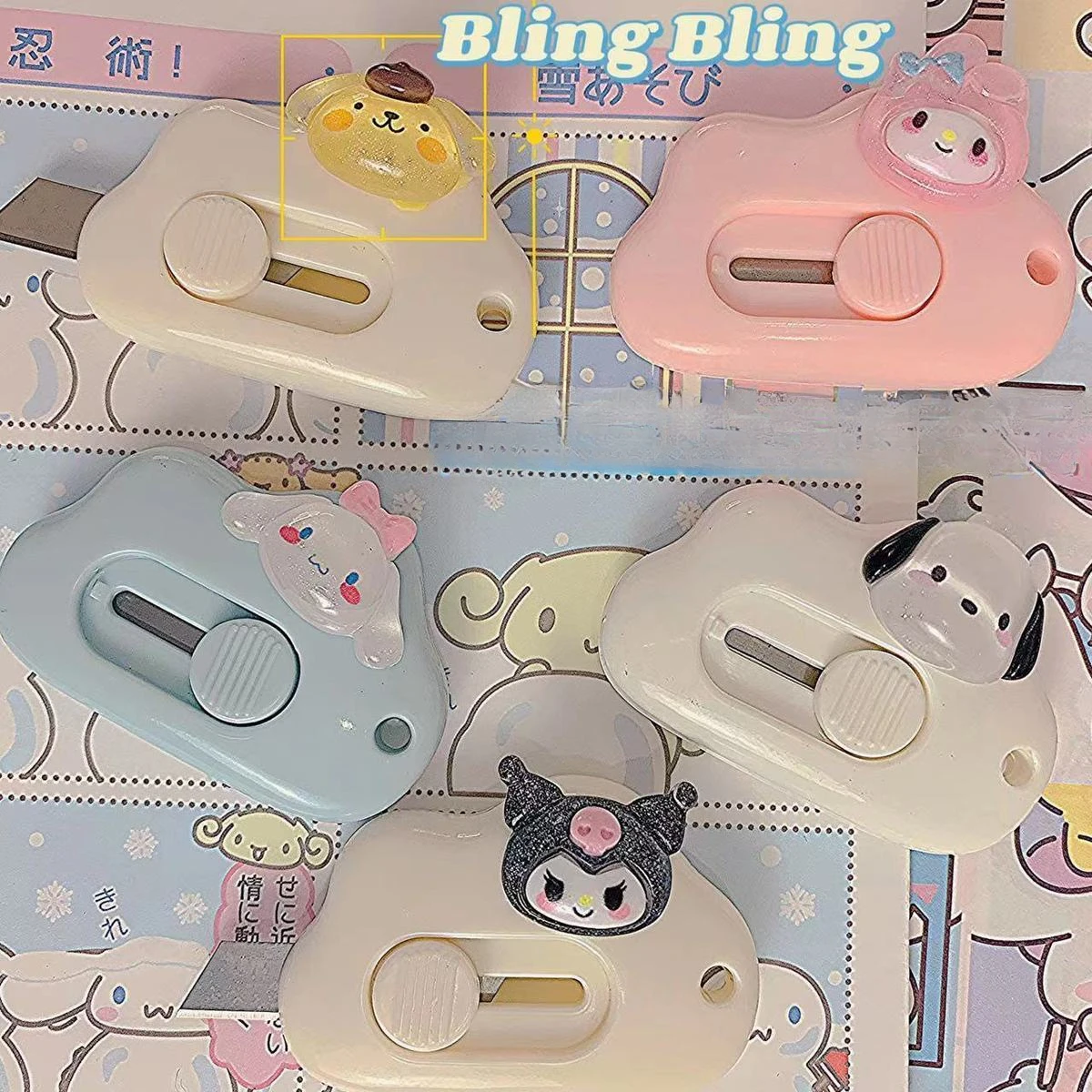 Sanrio Utility Knifes Anime Kuromi My Melody Pochacco Paper Cutters Portable Cartoon Cutting Paper Blade Kids Office Stationery