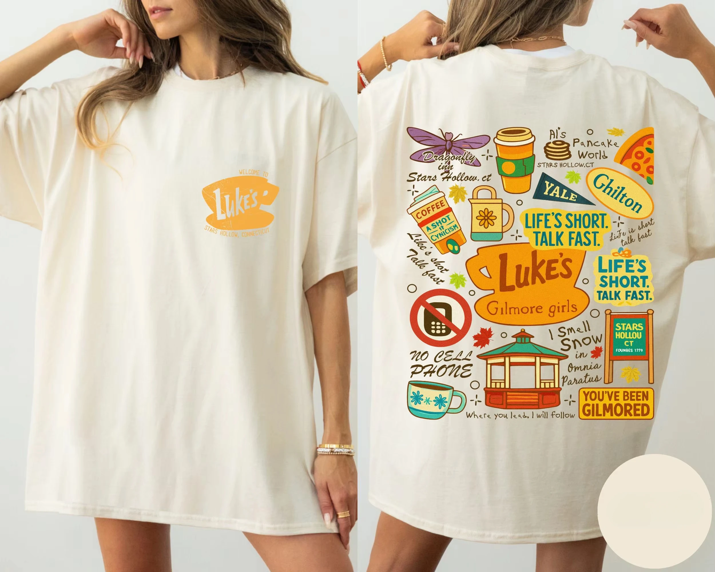 Vintage Gilmore Girls "Luke's Diner" Stars Hollow T-Shirt Baumwolle Grafik-Shirt Herren Damen Sommer Streetwear – Detail 4