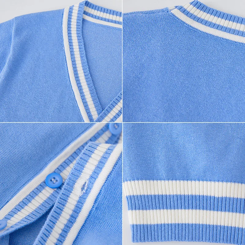 Baby Sweater Clothes Children Knit Cardigans Coats Cotton Teenage Striped V-neck Sweater Tops Big Boys Preppy Style Cardigan