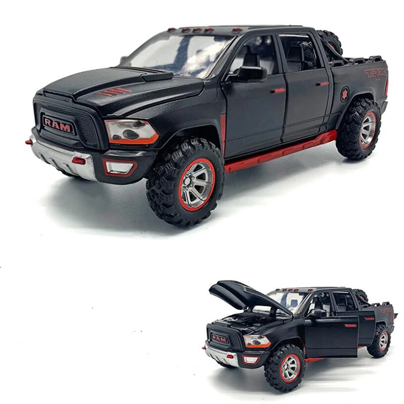 1:32 lega Dodge Ram TRX Pickup modello di auto metallo pressofuso suono del veicolo e luce tirare indietro collezione di auto giocattoli per i regali dei bambini