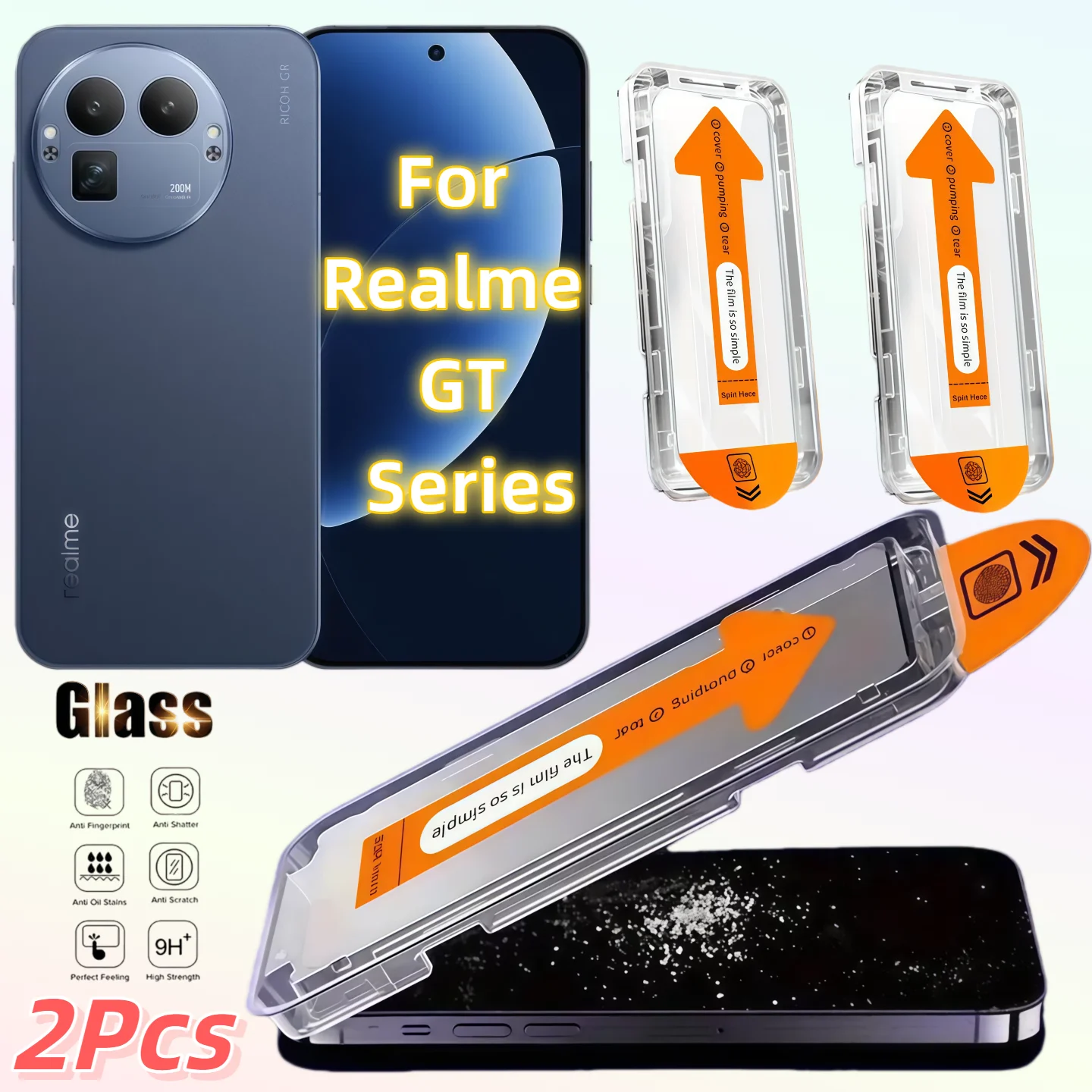 2PCS HD-Displayschutzfolie aus gehärtetem Glas für Realme GT Neo/Neo2/Neo2t/Neo3/GT5/GT6/GT7/Neo7x/Neo7 Turbo, staubfrei