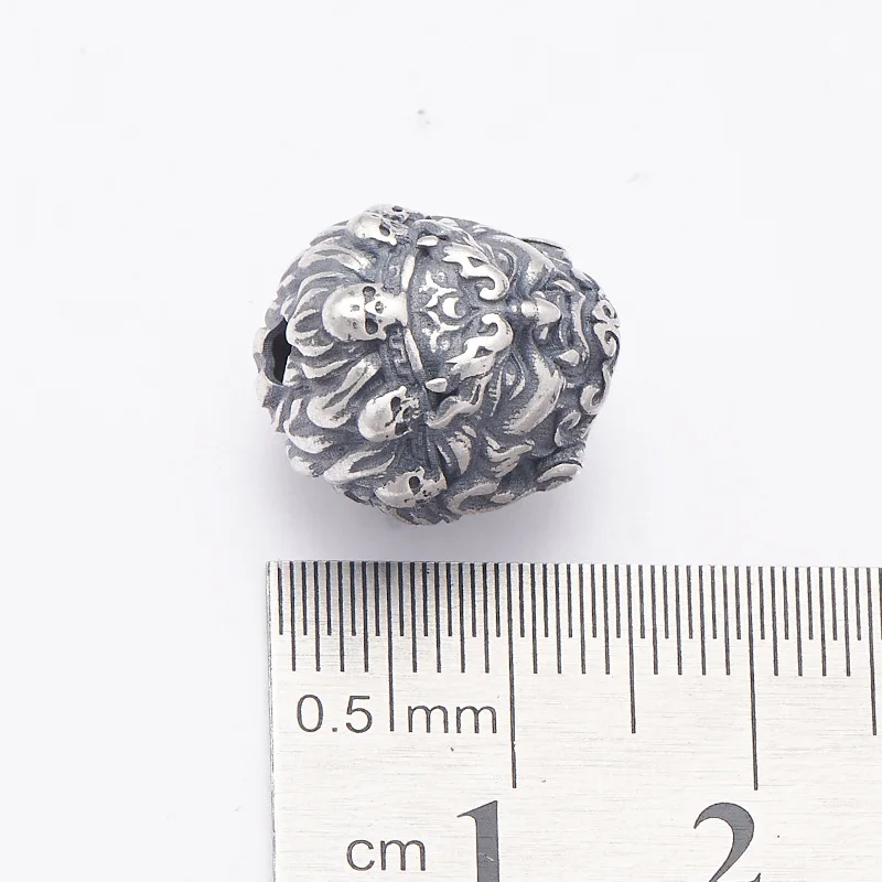 100% 925 Silver Mahakala Beads Sterling Good Luck Black Wealth Buddha Loose Bead Jewelry Findings 4