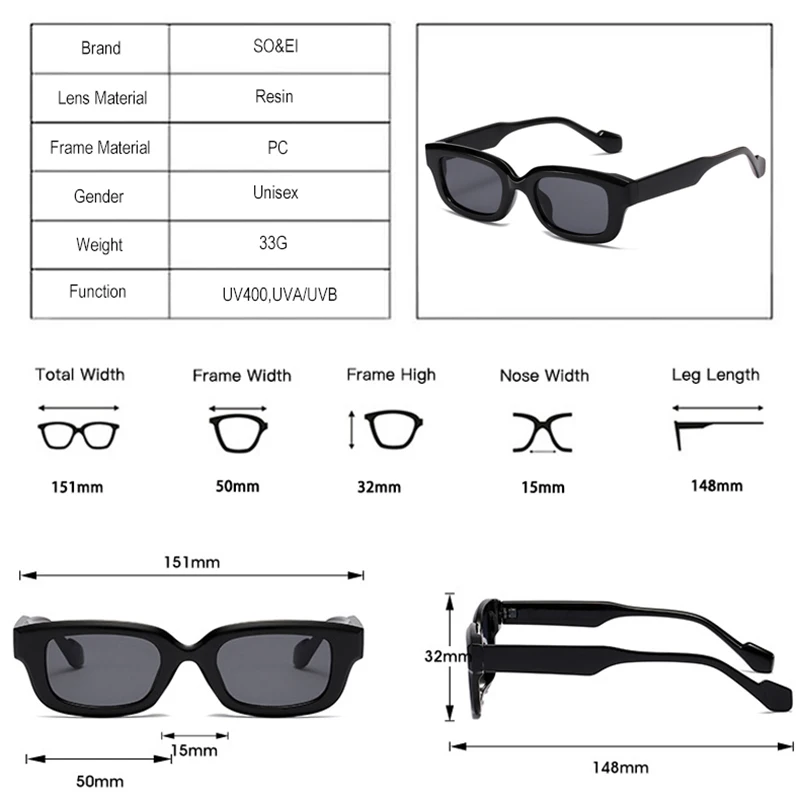 SO&EI Retro Small Rectangle Sunglasses Women Candy Colors Shades UV400 Square Men Sun Glasses