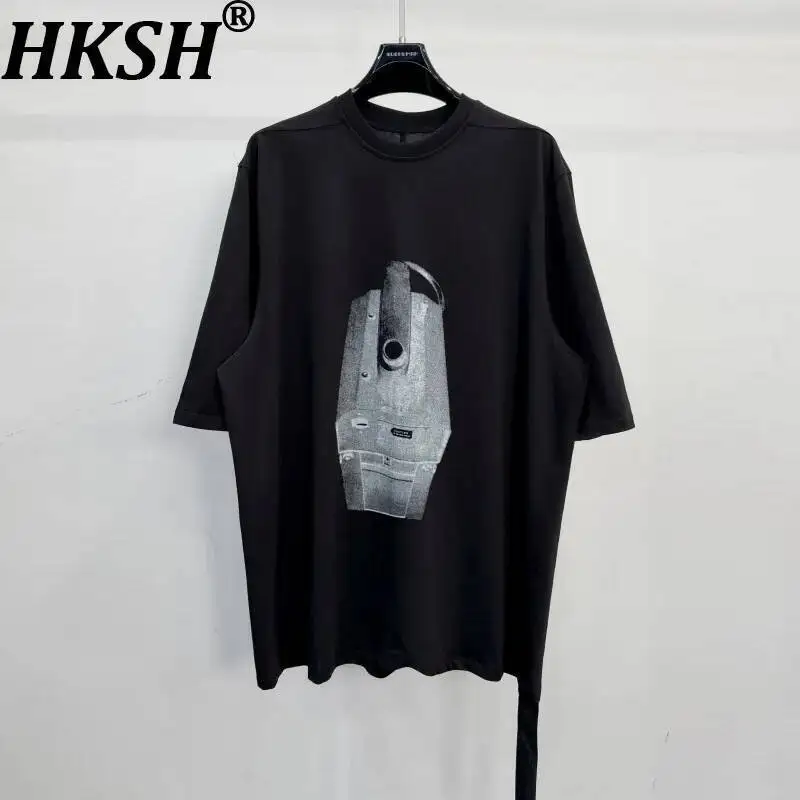 HKSH Dark Avant-Garde Short-Sleeve Trendy Brand Summer New Men Mechanical Device Print Loose Hip-Hop Half-Sleeve T-shirt HK24015