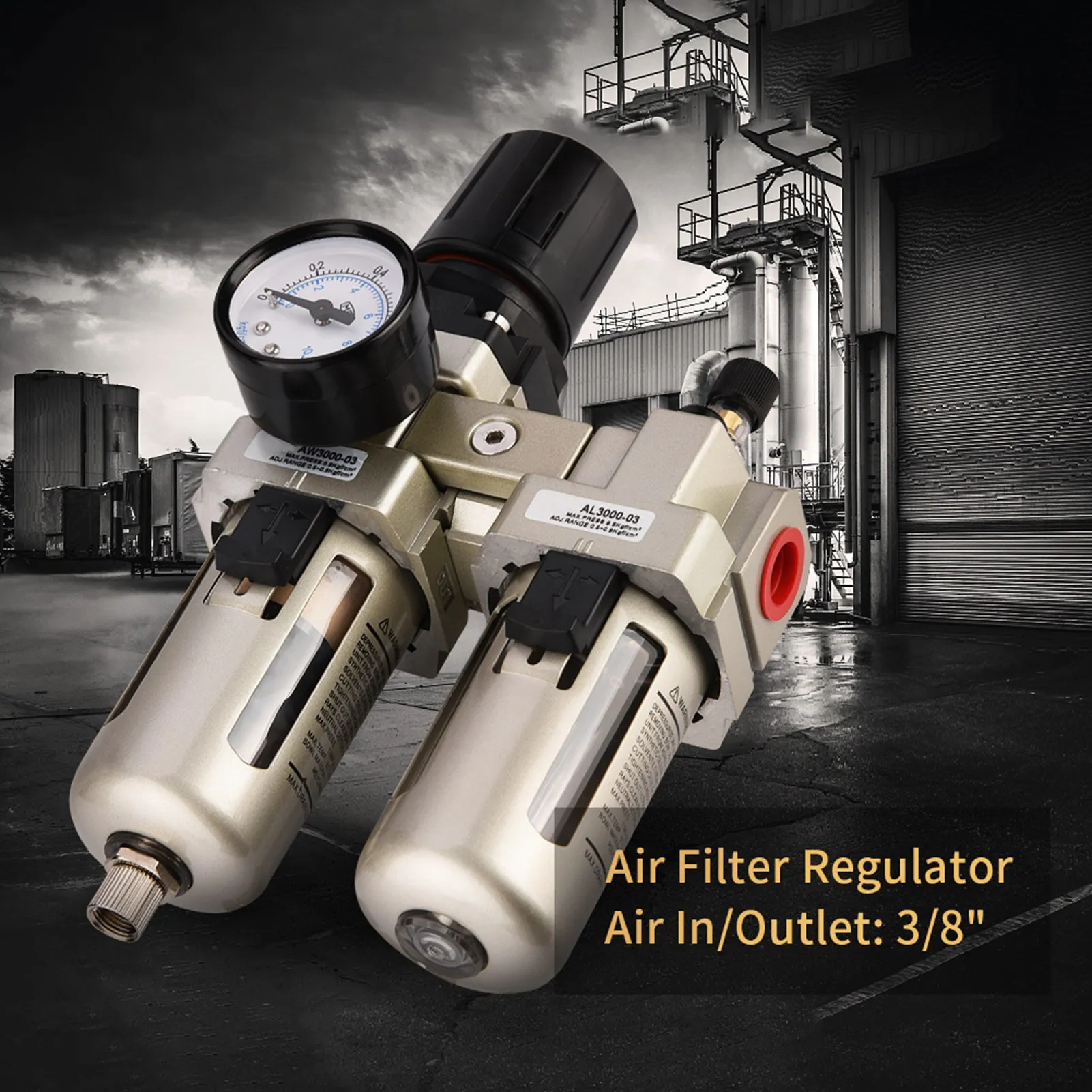 Air Filter Regulator AC3010‑03 Aluminum Alloy Compressed Air Pressure Regulator Moisture Trap Water Filter 3/8