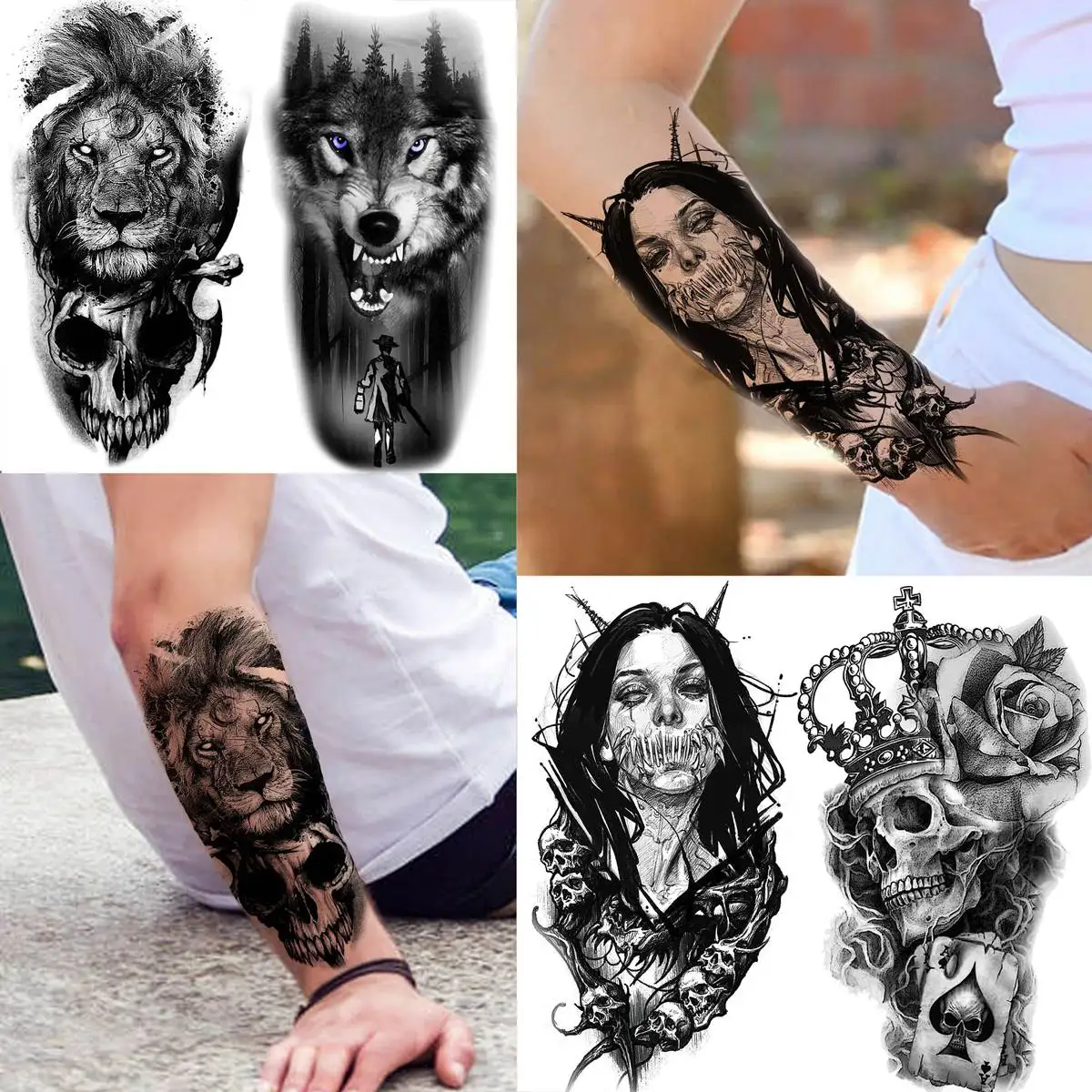 66 Sheets Black Dragon Temporary Tattoos For Adults Men Arm Thigh Tattoos Fake Tiger Lion Devil Skull Tatoos Body Art Painting