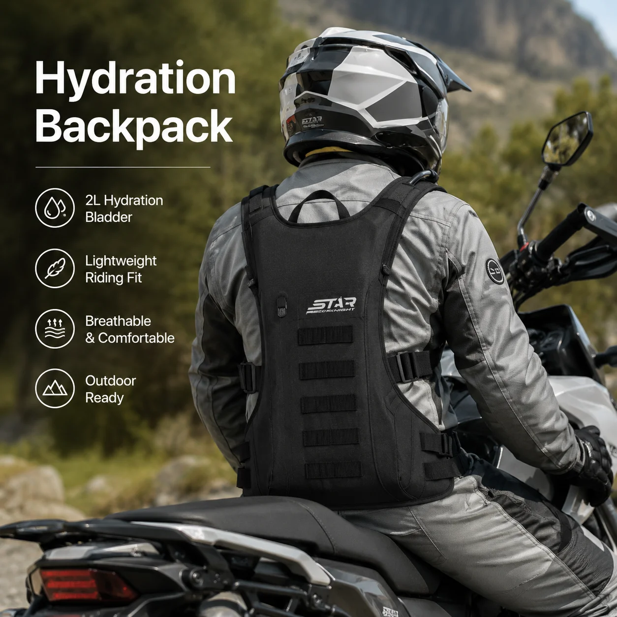STAR FIELD KNIGHT SKB392 Motorcycle Hydration Backpack Water Bladder Carrier Water Resistant Cycling Hiking Sports Pack Black