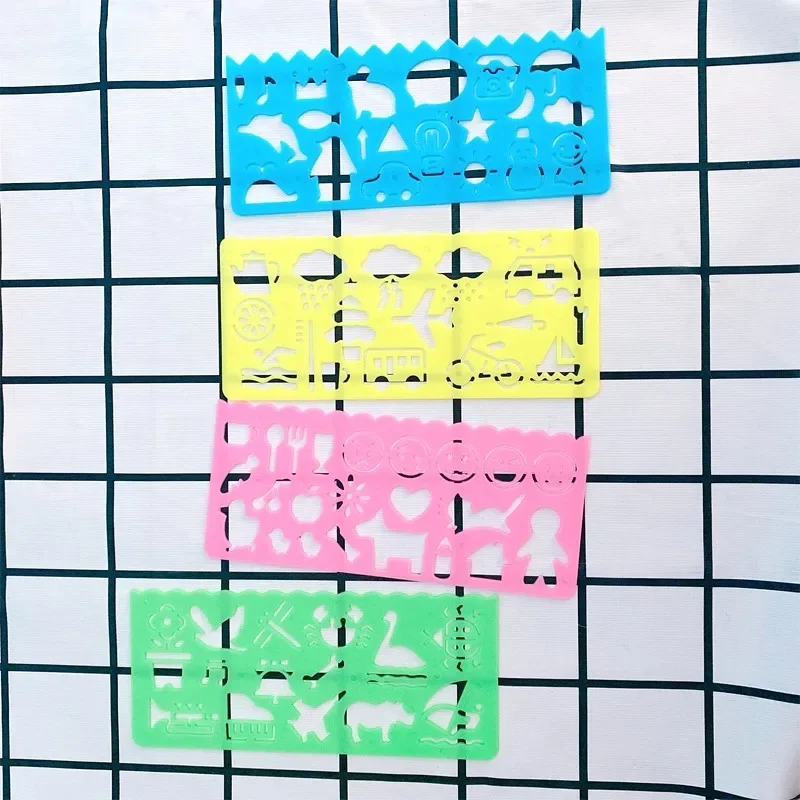 4Pcs/Set Shape Template Ruler Set Kids Drawing Template Ruler Journal Stationery Learning Drawing Tools Cute School Supplies