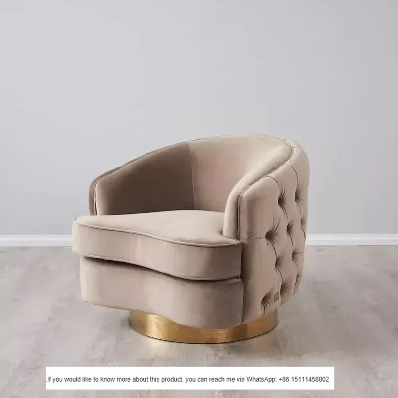 Nordic Light Modern Velvet Buttoned Single Seater Sofa Mid-Century Designer Small Apartment Living Room Single Chair