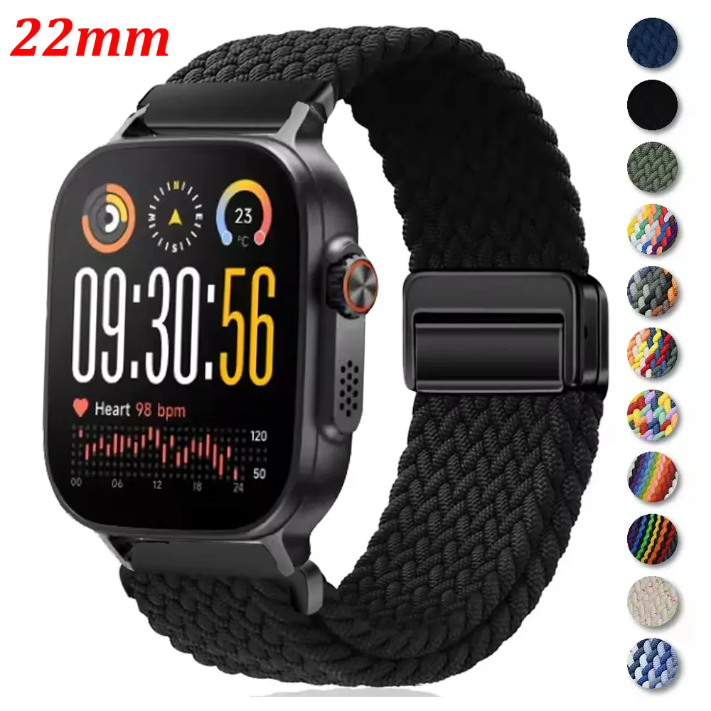 Pulseira magnética de 22mm para relógio realme 5, pulseira de nylon trançada para relógio realme s2 s s pro/realme 3 3 pro 2 2 pro