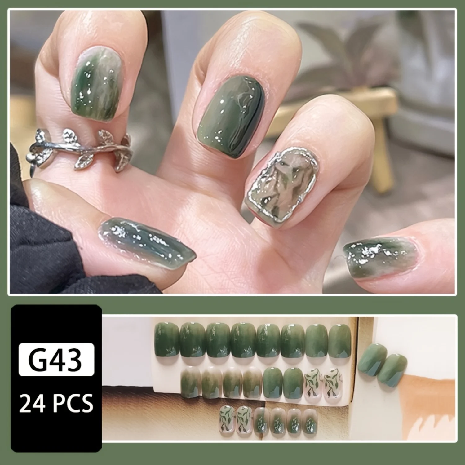 

Gorgeous St. Patrick's Day Short Square Shape Fake Nails, Glossy Full Cover Branch Design Glue On Nails, 24 Pcs Acrylic Reusable