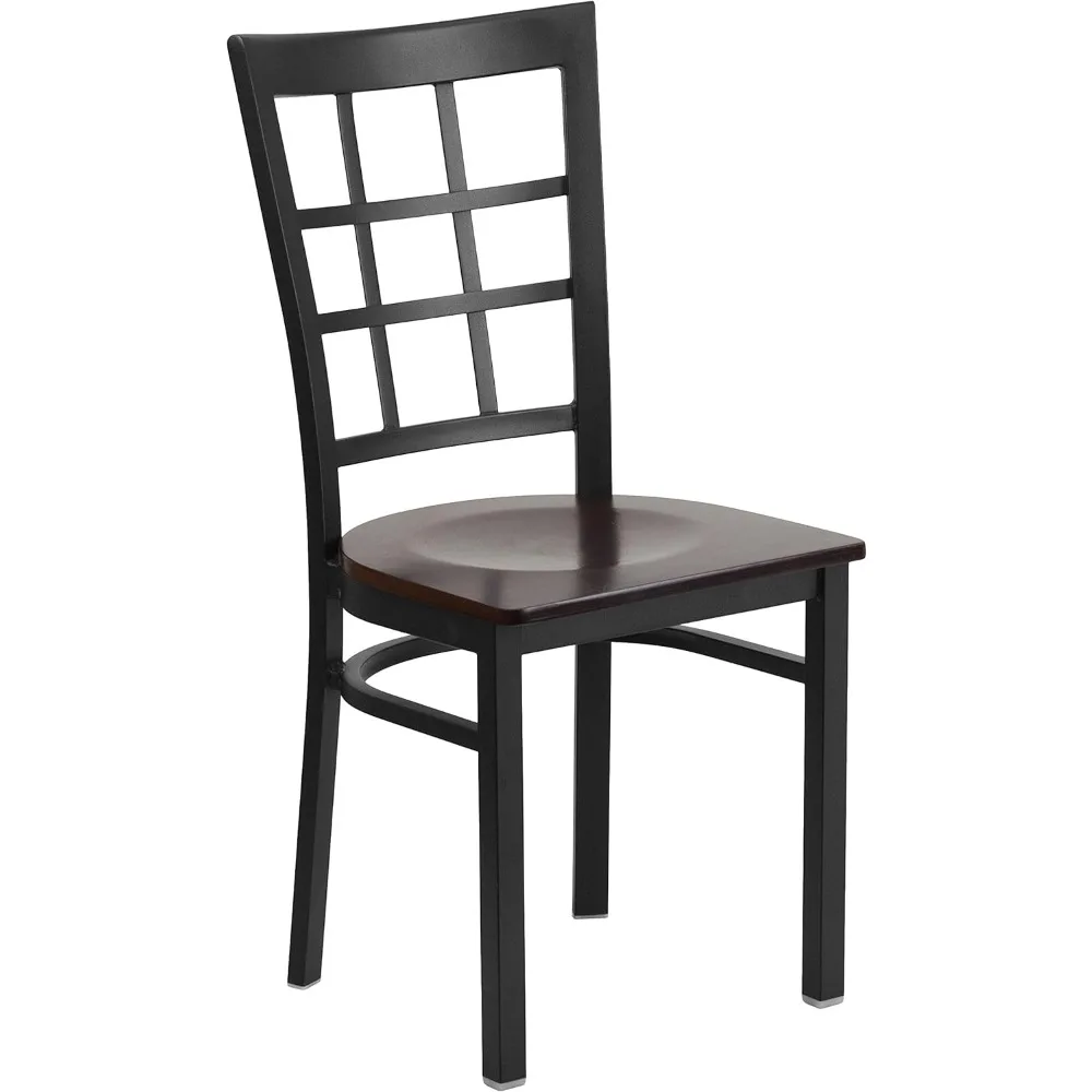 Black Metal Restaurant Chair with Walnut Wood Seat for Dining and Kitchen Use