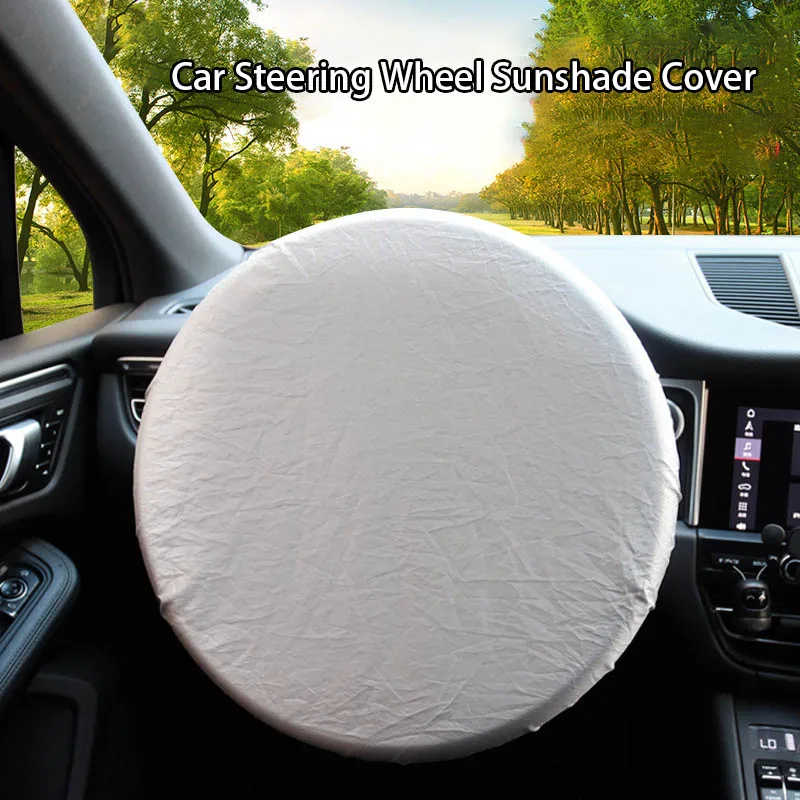 

Car Steering Wheel Sun Block Silver Coated Cloth Sun Shade Cover Car Steering Wheel Sheath Sunscreen Insulation 42CM Universal