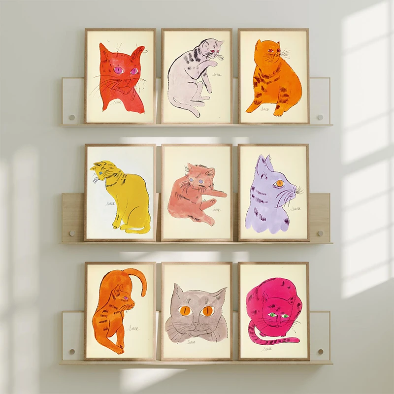 Impresiones artísticas de gato Andy Warhol, carteles dibujados a mano de estilo nórdico, pintura en lienzo de artista Pop de Andy Warhol, exposición artística, decoración de pared