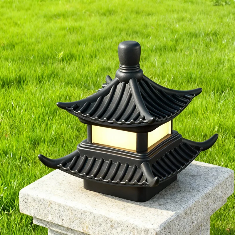 Creative Chinese Style Outdoor Waterproof Pagoda Column Head Garden Light New Design Wall Gate Lighting for Courtyard