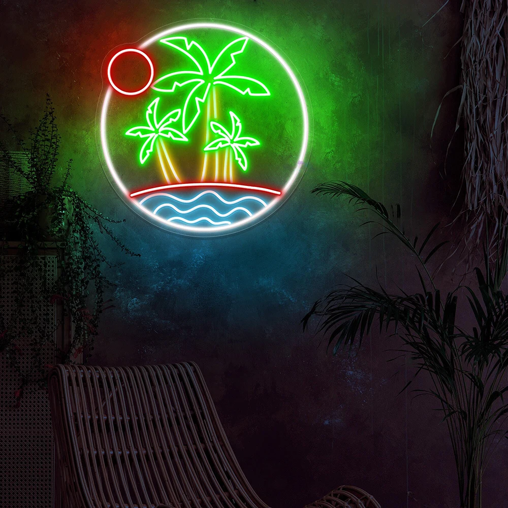 Palm Tree Neon Sign Custom Summer Beach Decoration Neon Sign Living Room Bedroom Wave Bar Wall Art for Bar Tropical Neon Light