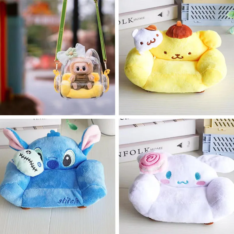 Labubu Blind Box Storage Bag Cute Transparent Crossbody Bag For Dolls Plush Toy Display Case Mini Sofa For Cotton Doll