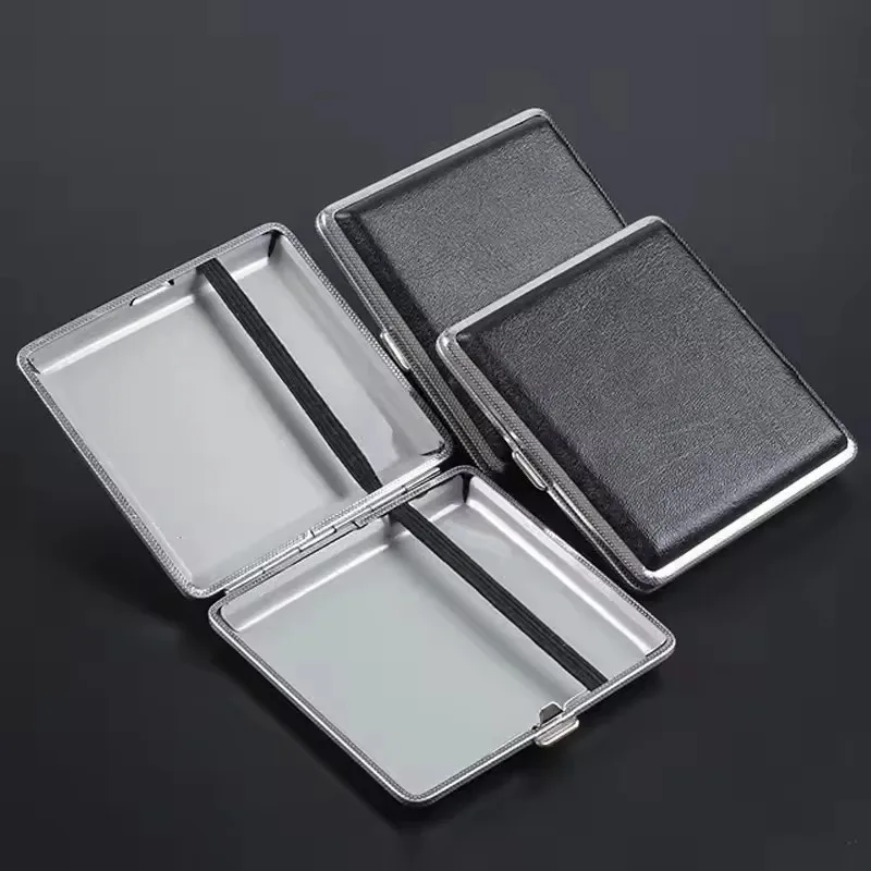 1PC Double Open Leather Cigarette Box Stainless Steel Tobacco Holder Case Container for 20 Sticks Cigarettes Smoking Tool
