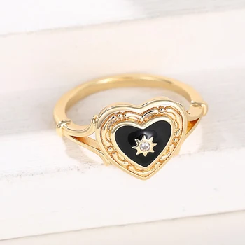 Huitan Retro Black Heart Rings 1
