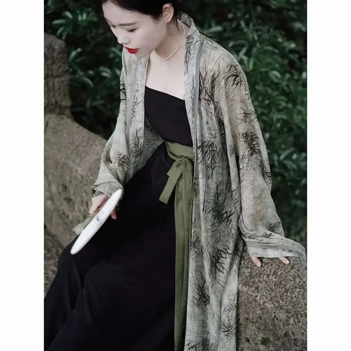 Новый китайский стиль Hanfu, женский свободный костюм династии ханьфу из четырех частей, кимоно, халат, винтажные зеленые китайские костюмы ханьфу