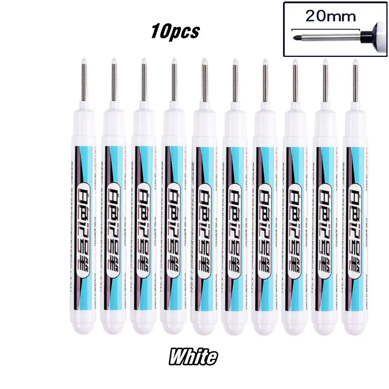 10 stks/set 20mm Diep Gat Lange Nib Hoofd Marker Voor Metalen Perforeren Pen Waterdichte Badkamer Houtbewerking Decor Multifunctioneel gereedschap