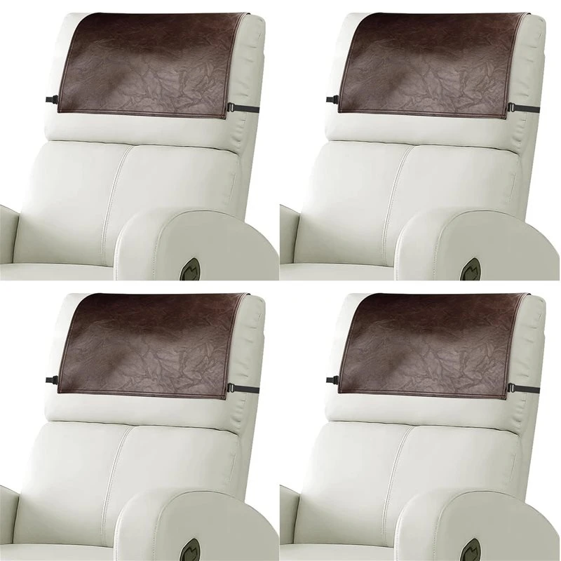T21C 4X Headrest Cover For Recliner Chair Recliner Headrest Protector Faux Leather Headrest Cover With Elastic Straps Brown